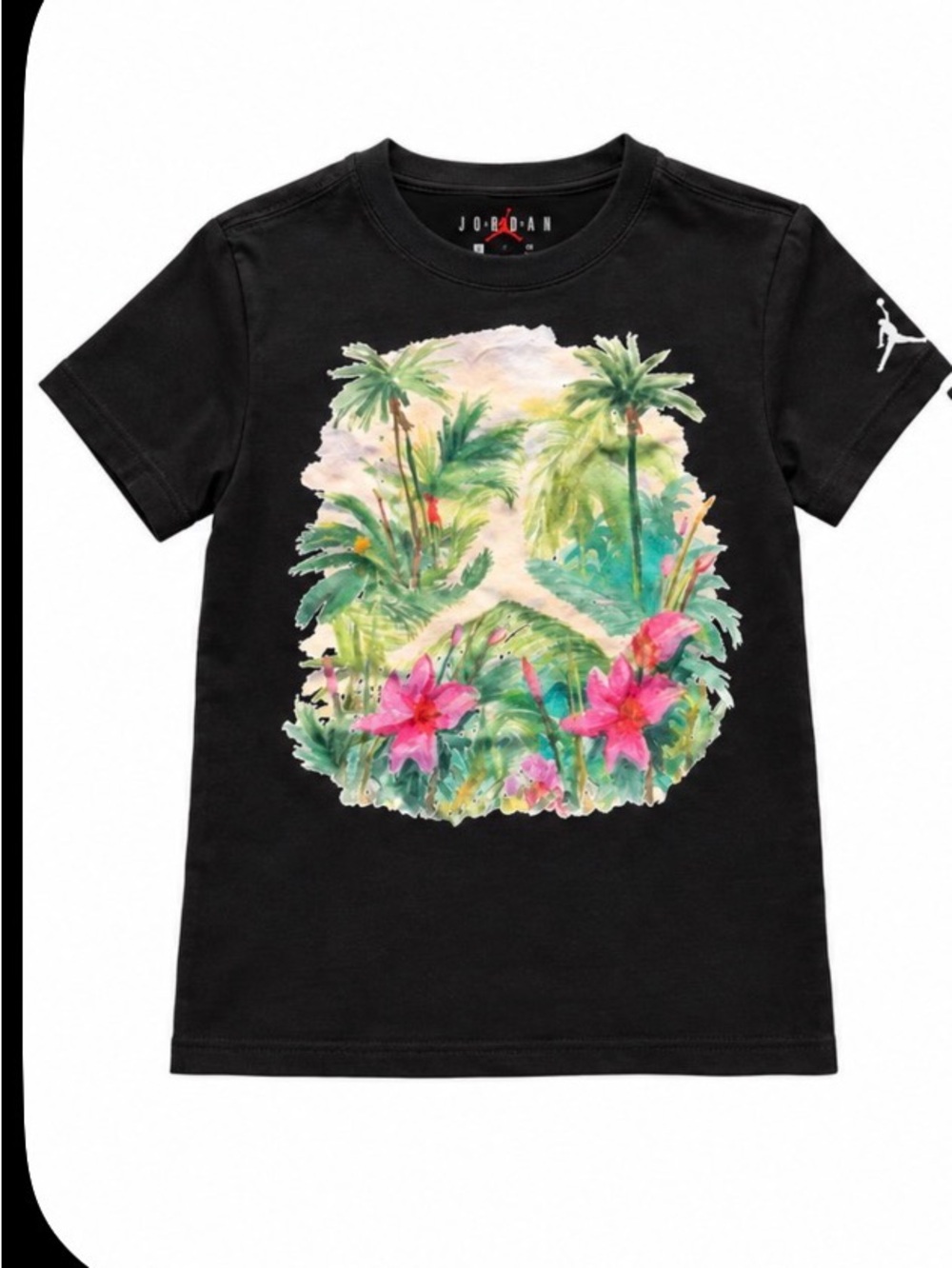 Jordan Black Tee with Pink & Green Tropical Print